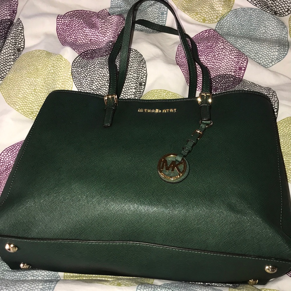 Forest Green MK Leather Handbag